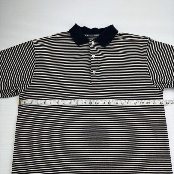 Haggar Golf Cool 18 Polo Shirt Men's Medium Black Tan White Striped Short Sleeve - Picture 6 of 7